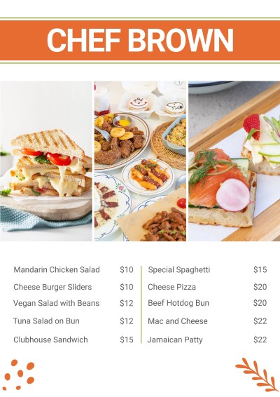Chef Brown Delicacy Display Price Menu