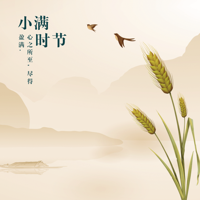 小满节气祝福问候古风手绘方形海报预览效果