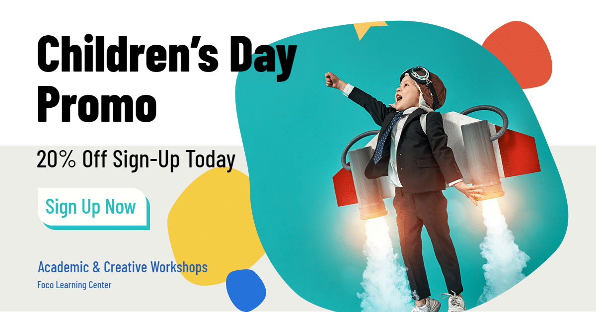 Colorful Color Block Children's Day Learning Center Promotion Ecommerce Banner预览效果