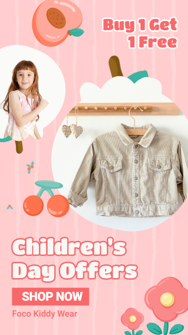 Children's Day Cute Style Kiddy Wears Disount Ecommerce Story预览效果