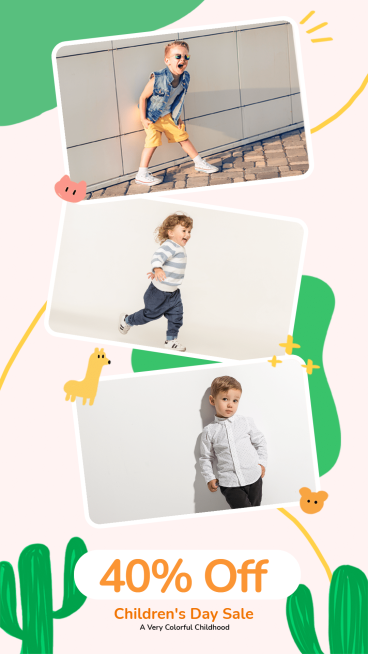 Fashion Children's Day Clothes Discount Ecommerce Story预览效果