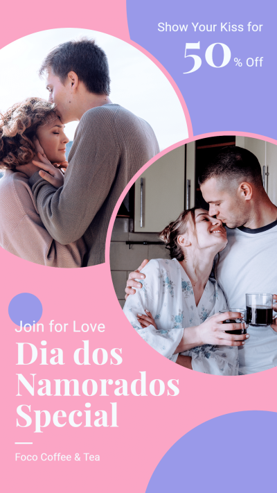 Pink Color Block Brazil Lover's Day Kiss Activity Coffee Promotion Ecommerce Story