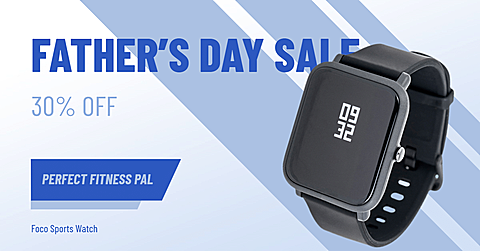 Blue Color System Geometry Fashion Father's Day Sports Watch Promotion Ecommerce Banner