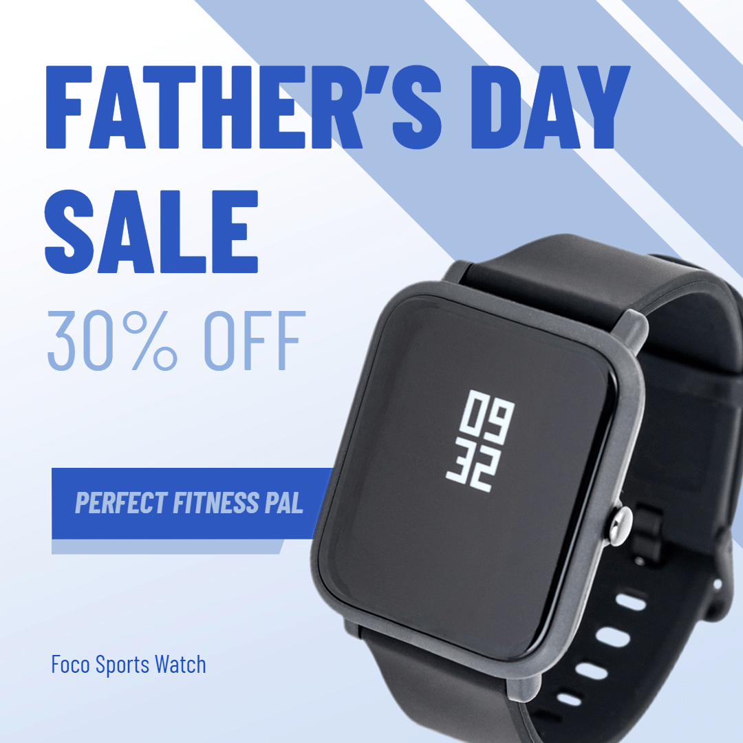 Blue Color Block Fashion Father's Day Sports Watch Promotion Ecommerce Product Image预览效果