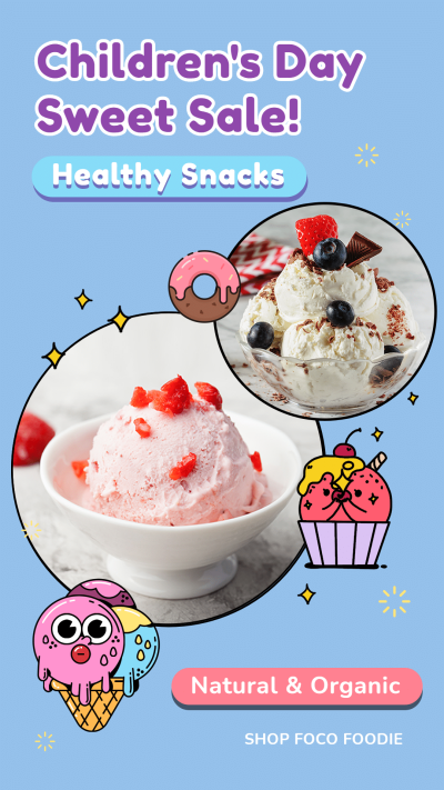 Cartoon Ice Cream Display Fashion Children's Day Healthy Snacks Promotion Ecommerce Story