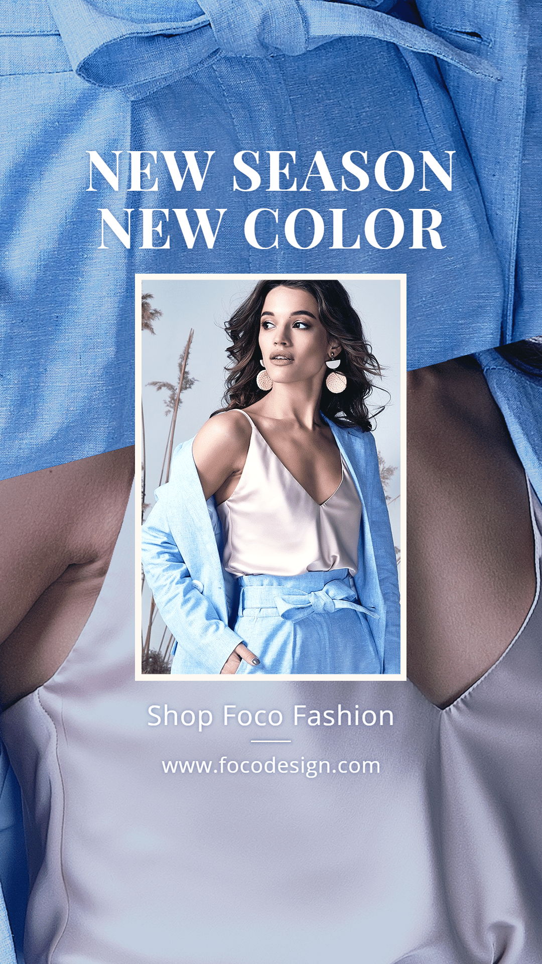 Fashion Fresh Style Women's Wear Blue Color Coat New Arrival Sale Ecommerce Story预览效果