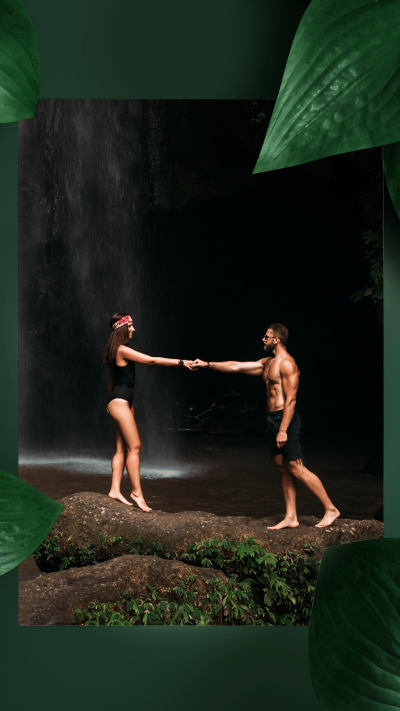 Creative Waterfall Model Hands Holding Instagram Story