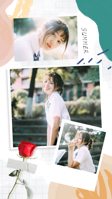 简约清新夏季拍立得女生拼图晒照预览效果