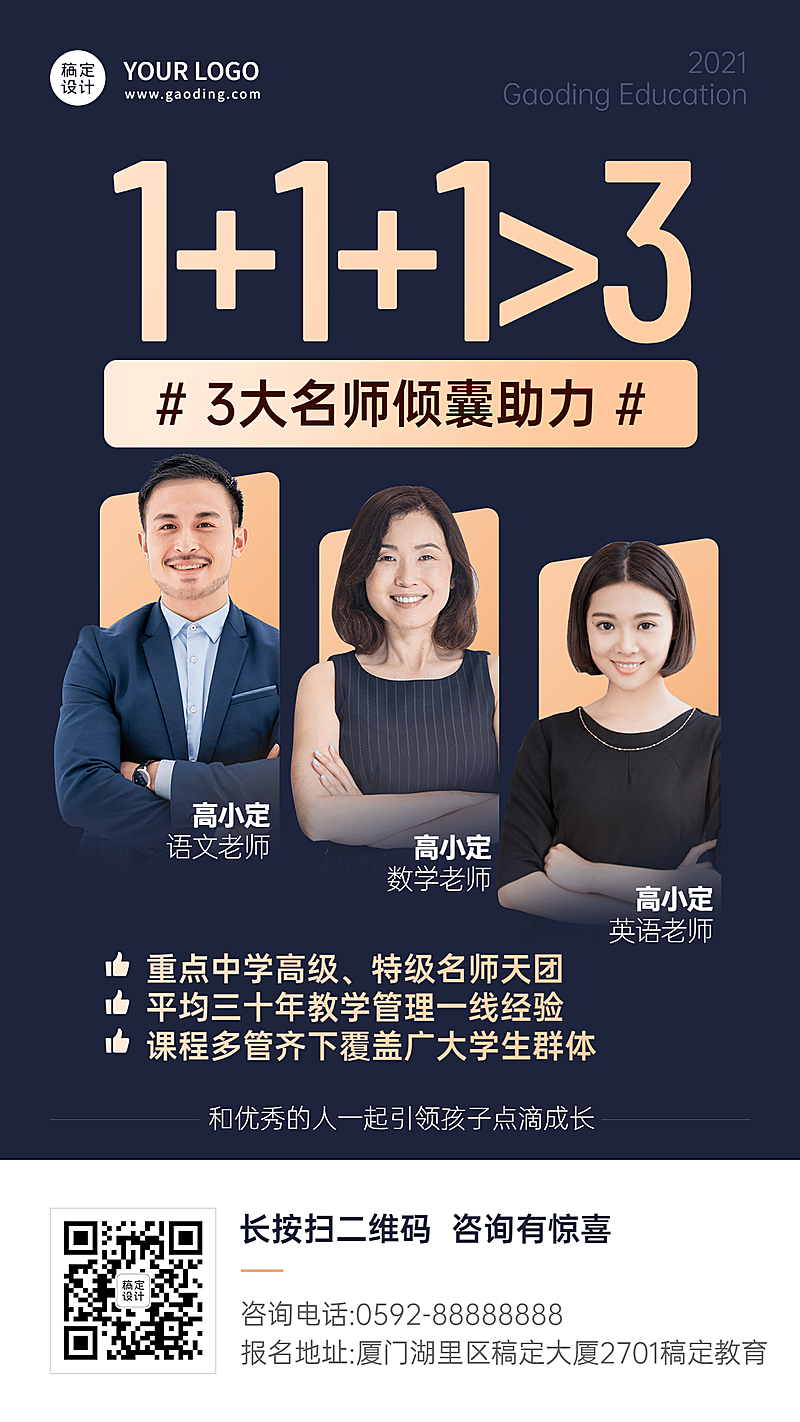 多人讲师介绍简约商务风手机海报