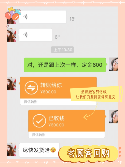 卡通顾客回购晒单预览效果