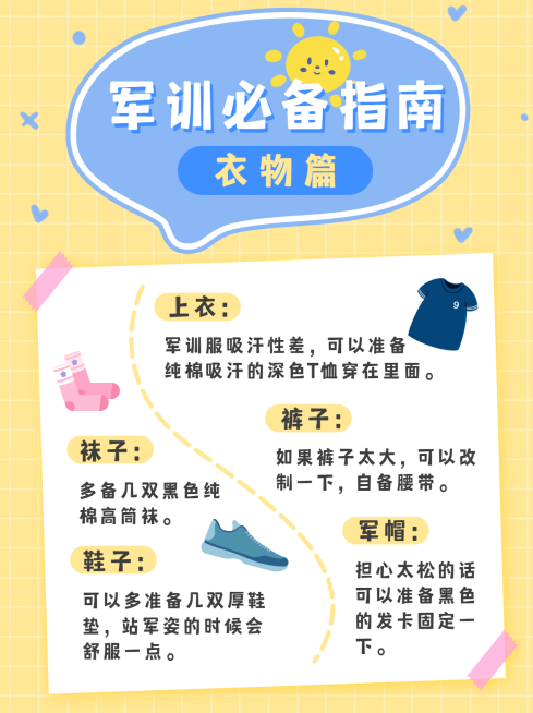 军训攻略指南军训必备物品小红书配图预览效果