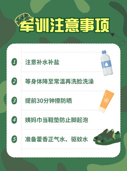 准大一军训指南注意事项军训攻略指南小红书配图预览效果