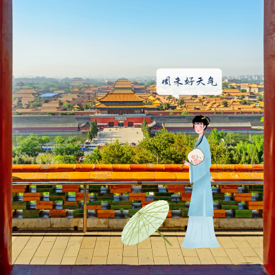 卡通手绘古风实景合成出游风景晒照
