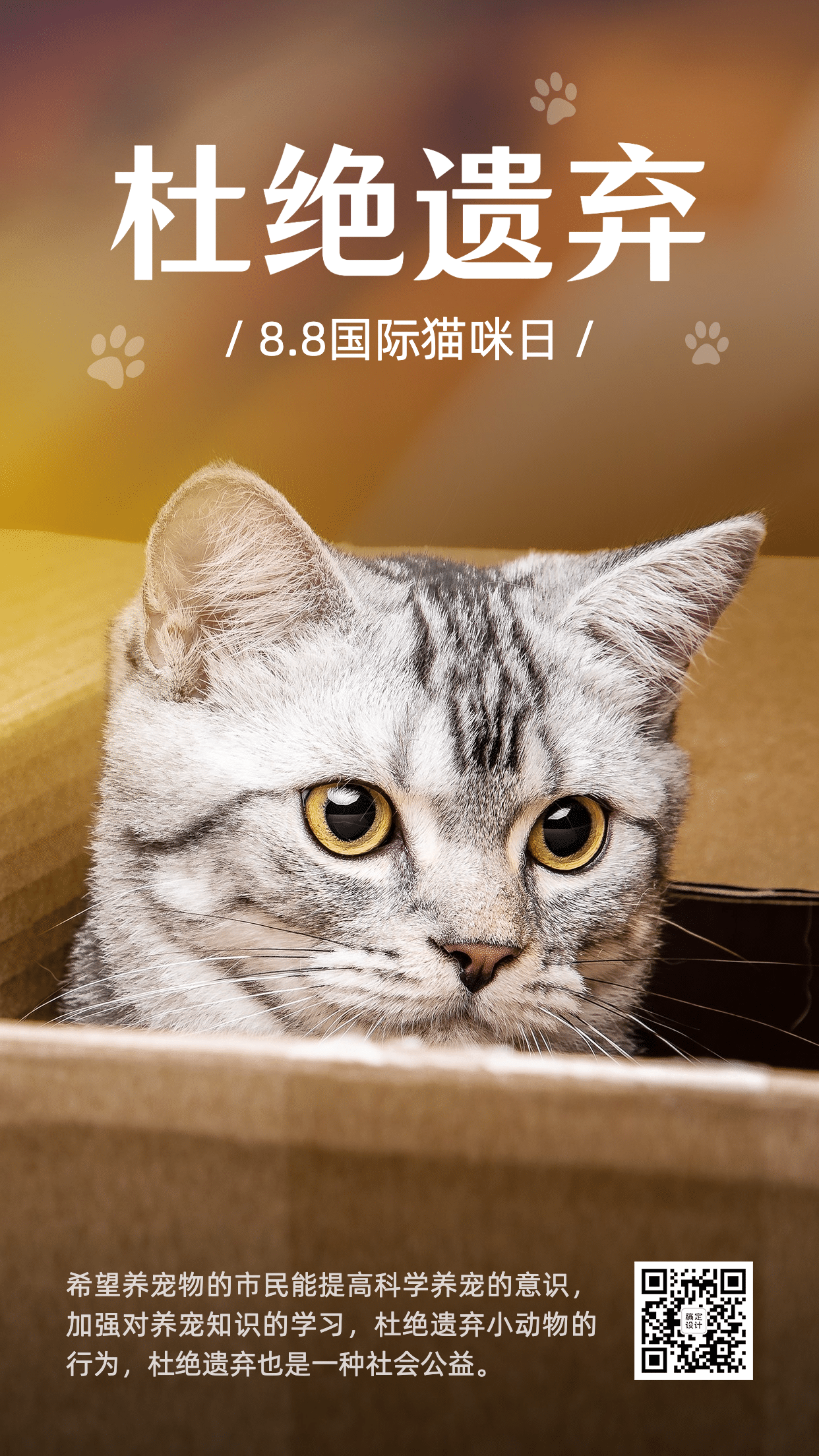 国际猫咪日关爱动物公益宣传可爱实景手机海报预览效果
