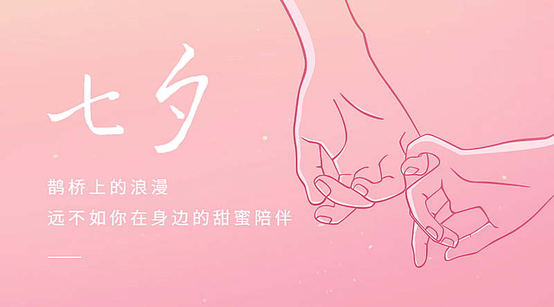七夕情人节祝福情侣牵手横版海报