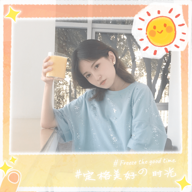 可爱手绘少女拍立得晒照预览效果