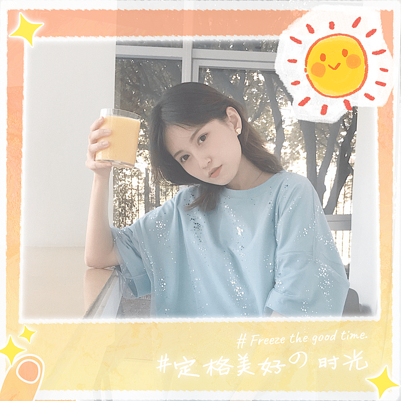 可爱手绘少女拍立得晒照