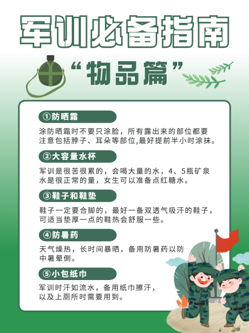 军训攻略指南军训必备物品小红书配图预览效果