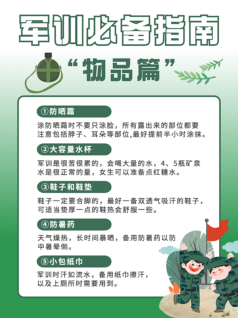 军训攻略指南军训必备物品小红书配图