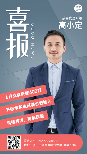 代理升级喜报表彰手机海报预览效果