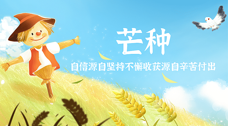 芒种节气祝福问候稻草人海报海报