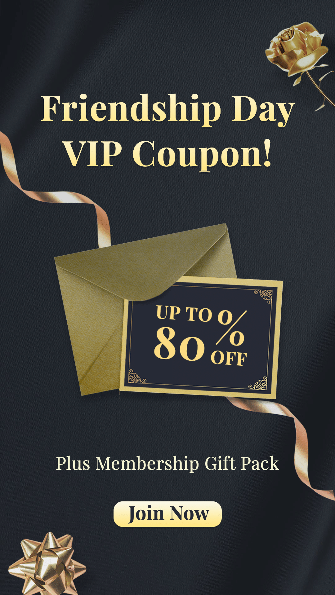 Gold Silk Ribbon Luxury Friendship Day VIP Coupon Ecommerce Story预览效果