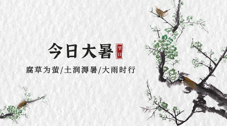 大暑节气祝福中国风横版海报预览效果