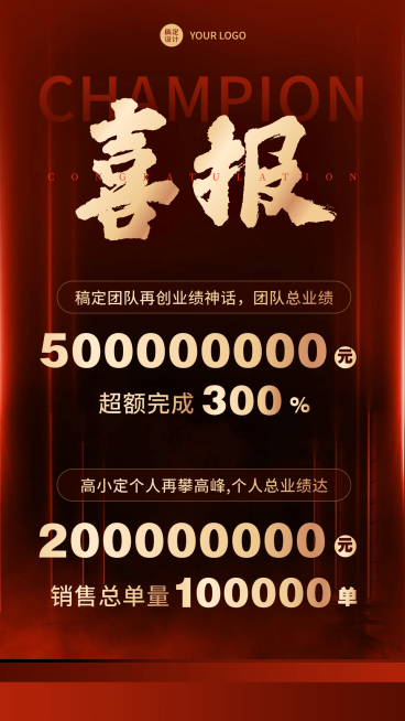 商务喜报表彰销售目标达成预览效果