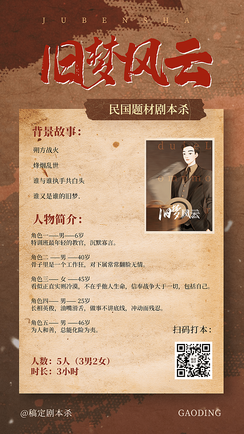 桌游剧本杀民国风推理宣传海报