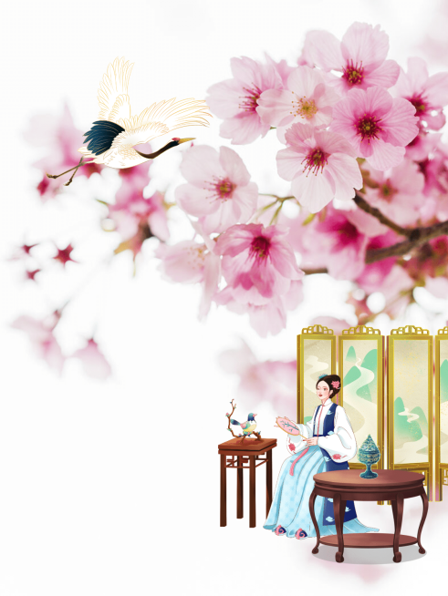 古风手绘赏花实景丹顶鹤预览效果