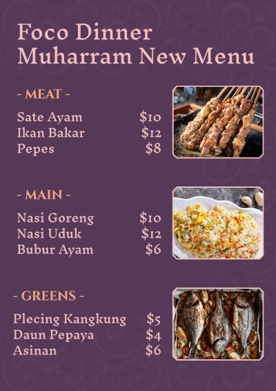 Minimalist Style Islam New Year Dinner Menu