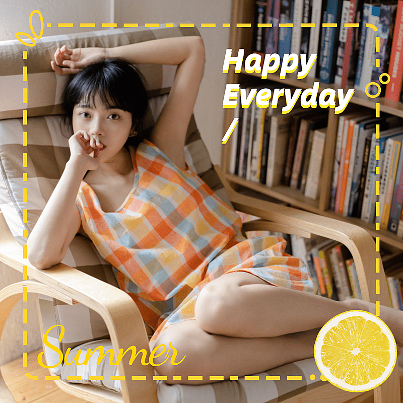 清新简约手绘少女边框晒照