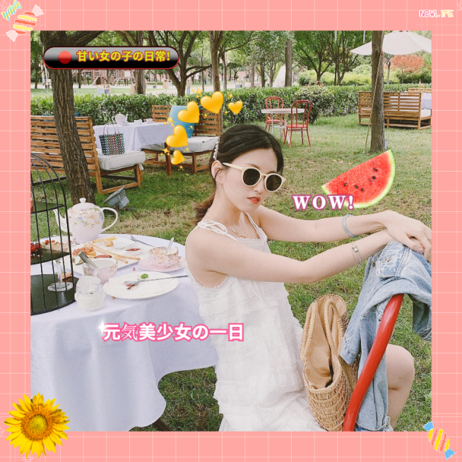 手绘边框夏季少女清新晒照预览效果