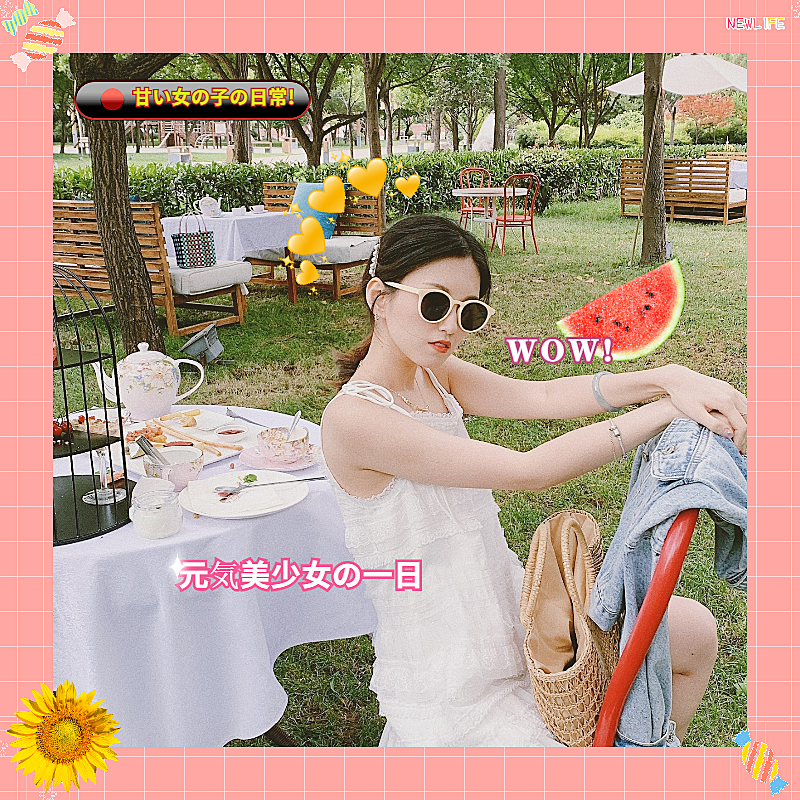 手绘边框夏季少女清新晒照
