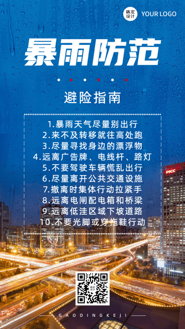 台风暴雨降雨天气气象提示手机海报预览效果