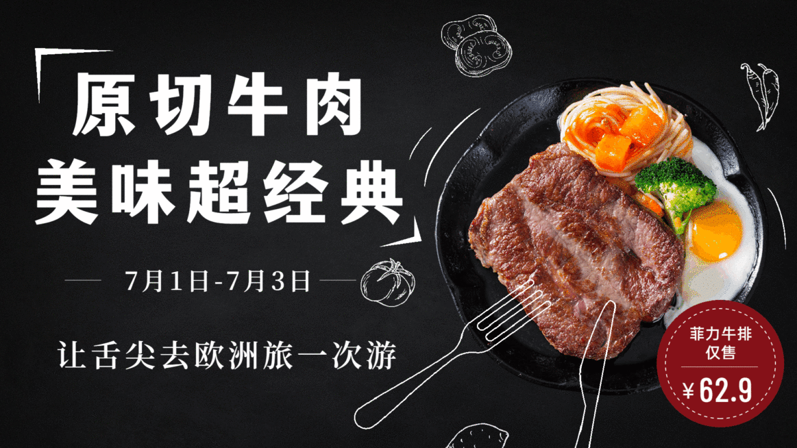 牛排商品推荐电视屏横屏动图预览效果