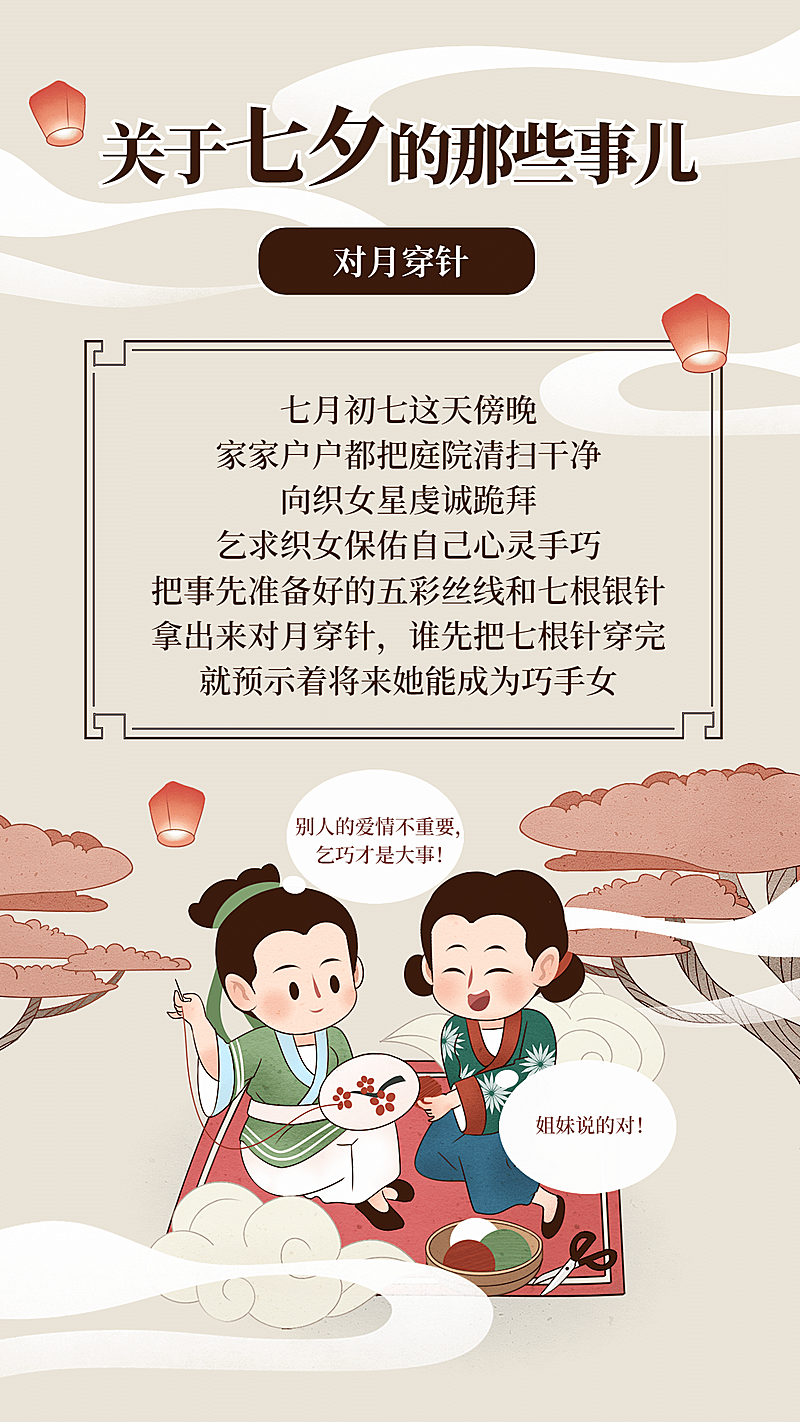 七夕节习俗科普中国风套系手机海报