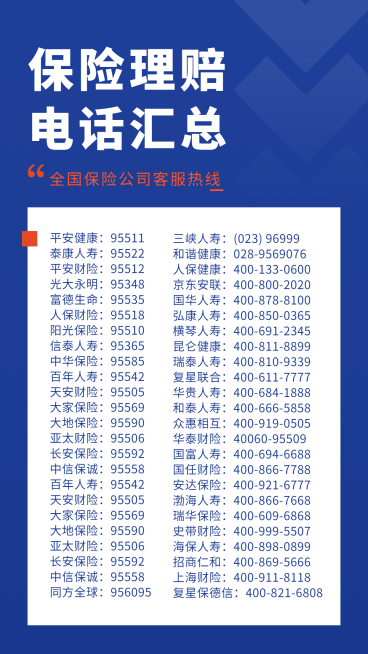 保险理赔救援电话汇总预览效果