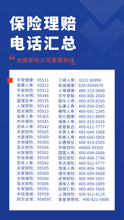 保险理赔救援电话汇总
