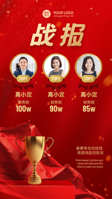 喜庆奖杯绸缎微商喜报排行榜预览效果