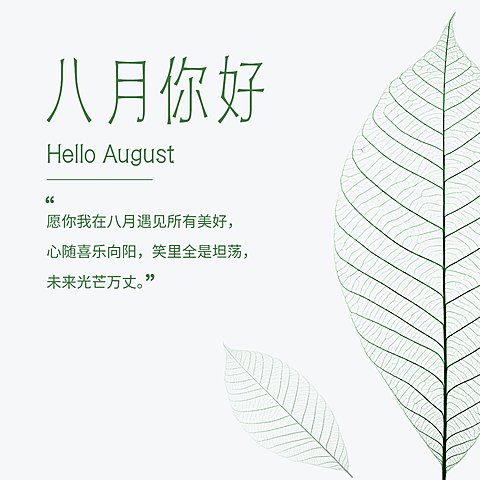 通用8月你好祝福清新方形海报