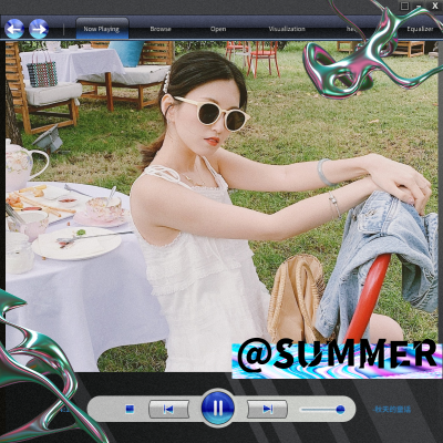 炫酷模拟播放器图框夏日女性晒照