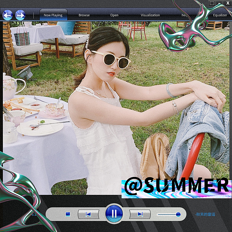 炫酷模拟播放器图框夏日女性晒照