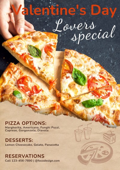 Literary Paper Tear Style Italian Restaurant Pizza Display Valentine's Day Promotion Flyer