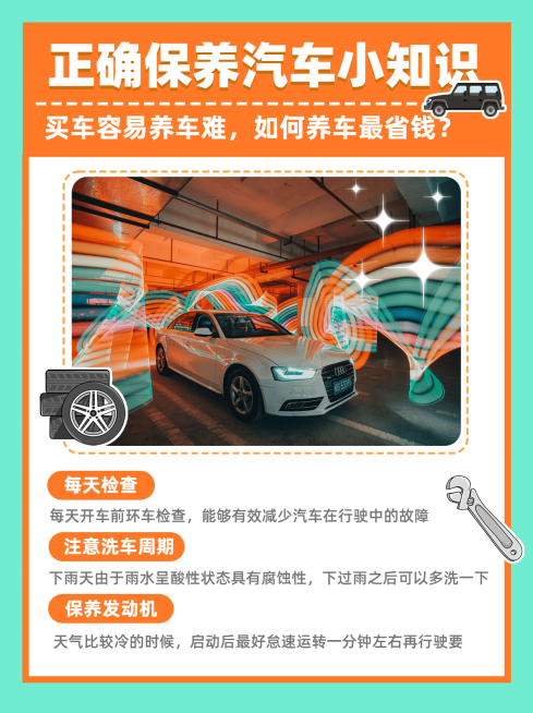 简约汽车保养科普知识小红书配图预览效果