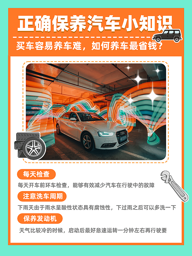 简约汽车保养科普知识小红书配图