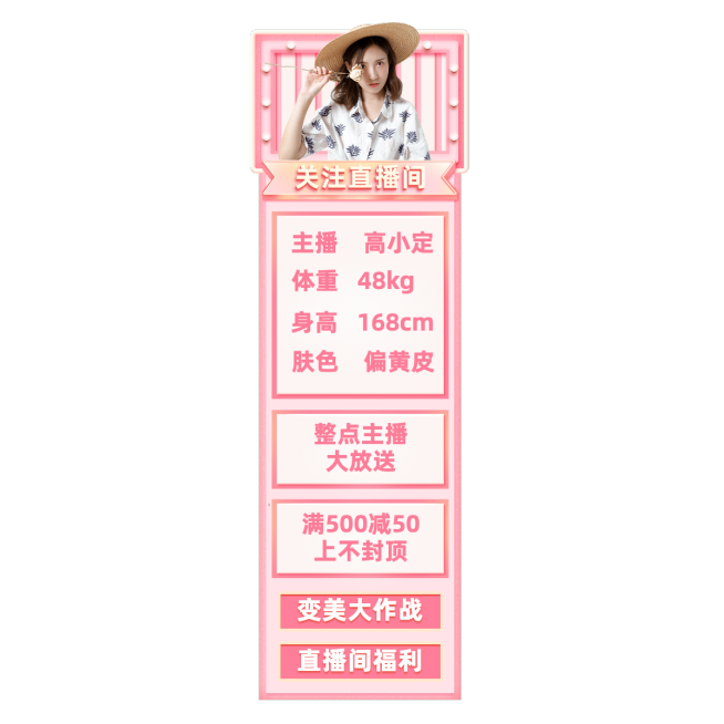 粉色主播信息直播间贴片预览效果