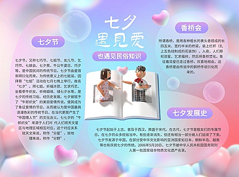 七夕情人节3D风格手抄报