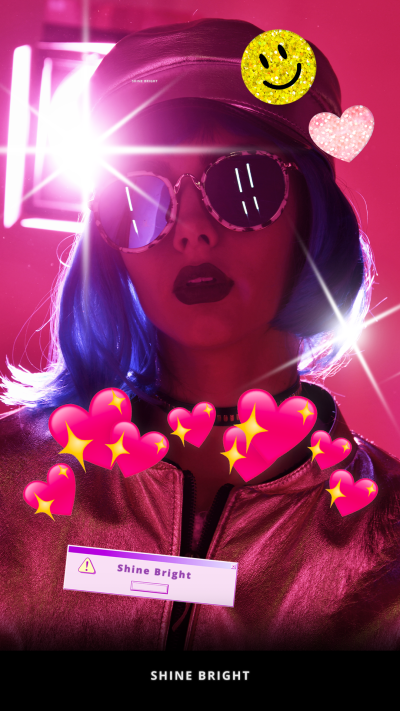 Digital Interface Simulation Neon Color with Emoji and Sticker Instagram Story