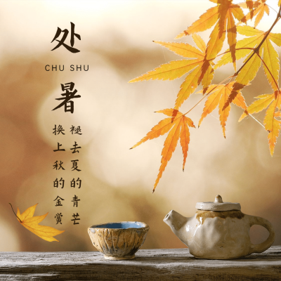 处暑节气祝福问候秋季实景方形海报
